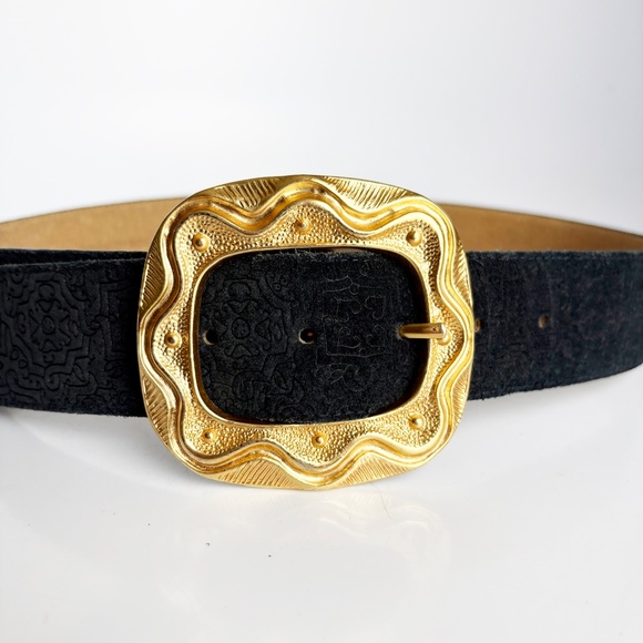 Cipriani Wide Leather Belt Textured Leather Gold Abstract Buckle Retro 90s Sz M main image 11